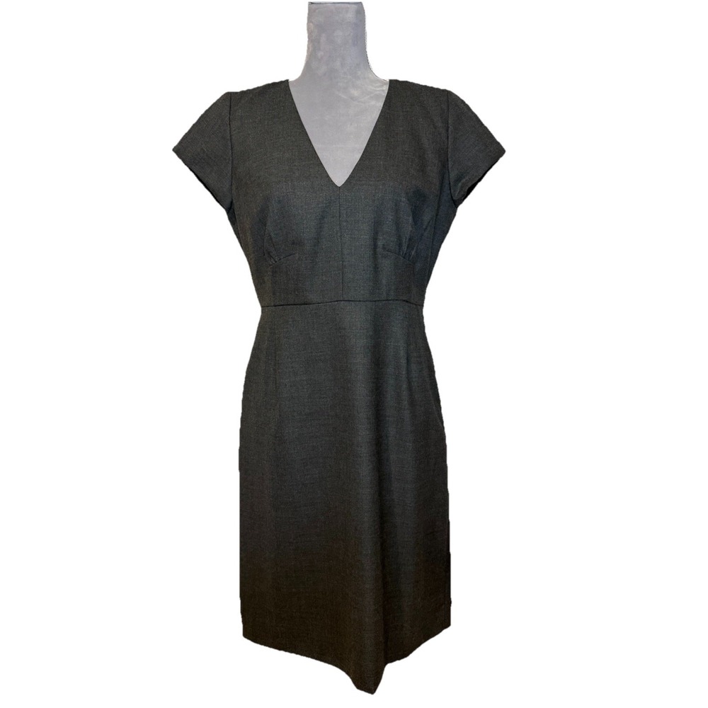 J.Crew Suiting Womens Heather Gray V-Neck Short Sleeve Sheath Wool Dress Size 8